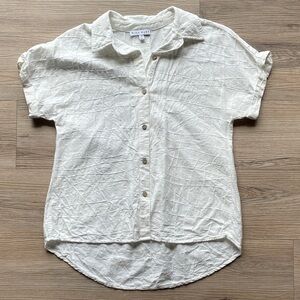White Cuffed Sleeve Button Down Shirt with Notched Collar